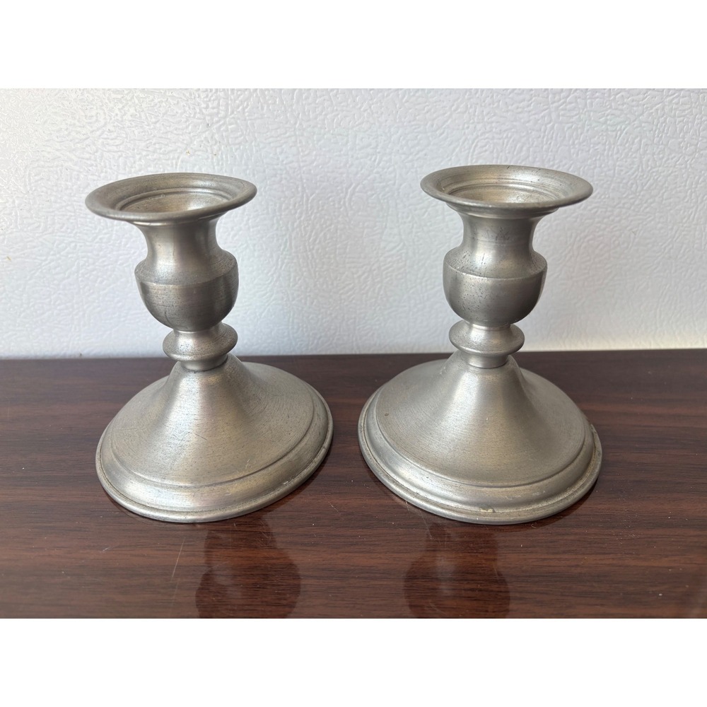 Leonard Genuine Pewter Weighted‎ Candlestick Holders Pair Made in Bolivia Grey